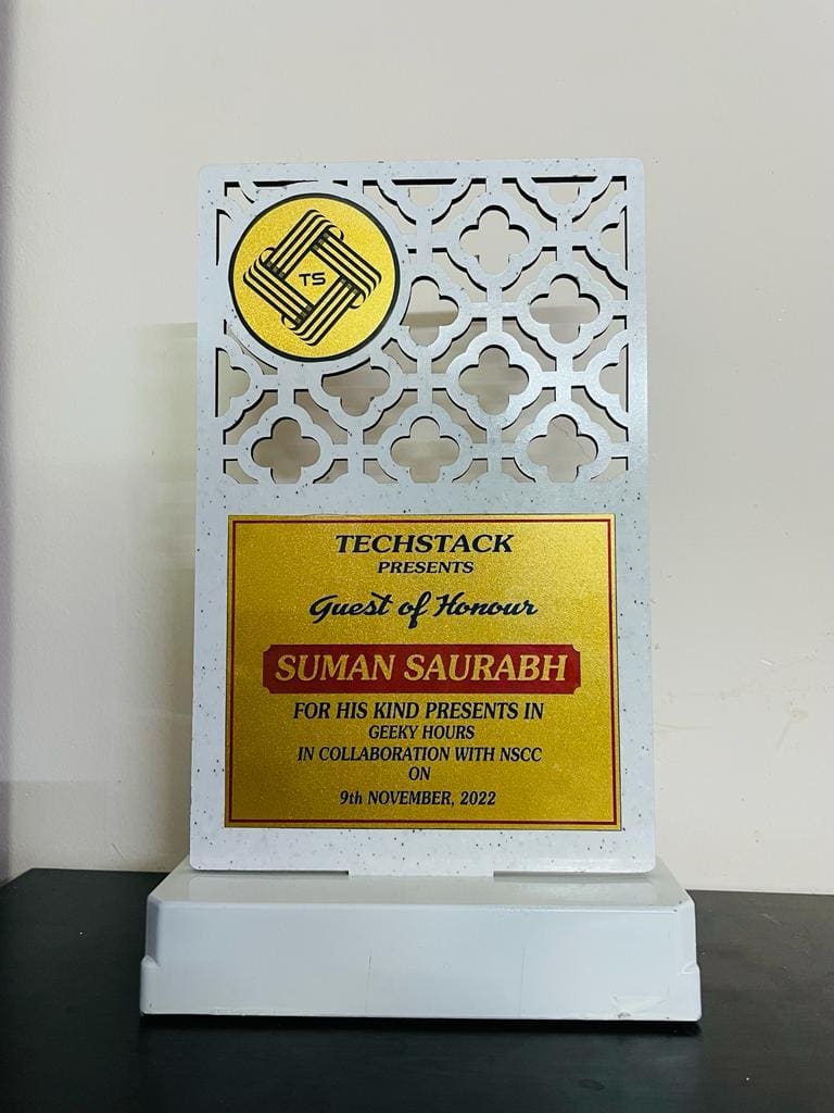 Guest of Honour award from TechStack for Geeky Hours, in collaboration with NSCC